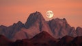 A surreal moonrise over a jagged mountain range Royalty Free Stock Photo