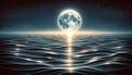 Surreal Moonrise Over Ocean, AI Generated