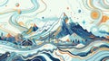 Surreal Mountain Landscape with Vibrant Colors and Whimsical Patterns