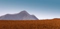 Surreal mountains landscape with gray peaks and blue sky. Minimal abstract background. 3d rendering