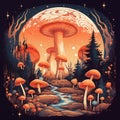 surreal mushroom landscape, fantasy wonderland landscape