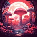 surreal mushroom landscape, fantasy wonderland landscape