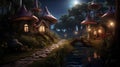 surreal mushroom landscape, fantasy wonderland landscape with mushrooms moon