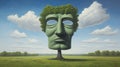 Realistic Surreal Conservation Painting With Green Head And Trees