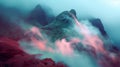 Surreal nature landscape in blue and red colors, tropics, mountains, Royalty Free Stock Photo