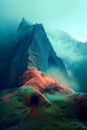 Surreal nature landscape in blue and red colors, tropics, mountains, Royalty Free Stock Photo