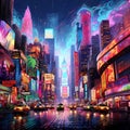 Surreal New York City with Vibrant Neon Lights Royalty Free Stock Photo