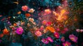 In this surreal nightblooming garden explosions of bright flowers light up the darkness