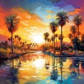 Surreal Oasis in Impressionistic Style