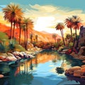 Surreal Oasis in Impressionistic Style