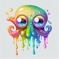 Surreal octopus with dripping paints. Generative AI