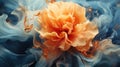 Surreal Orange Bloom Floating Amidst Ethereal Blue Waves GenerativeAI