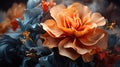 Surreal Orange Bloom Floating Amidst Ethereal Blue Waves GenerativeAI