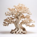 Surreal Organic Bonsai Tree Sculpture: Intricate Carving On White Wood