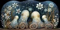 Surreal ornate octopus family, fantastic whimsical creatures, decorative abstract pattern. Generative AI