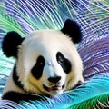 A surreal panda with peacock feathers, showcasing a stunning display of iridescent patterns5, Generative AI