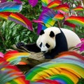 A surreal panda with wings made of rainbow-hued leaves, showcasing a stunning display of colors5, Generative AI