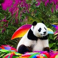 A surreal panda with wings made of rainbow-hued leaves, showcasing a stunning display of colors2, Generative AI