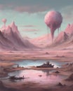 Surreal Pastel Lake in Post-Apocalyptic Landscape