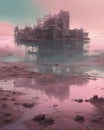 Surreal Pastel Lake in Post-Apocalyptic Landscape