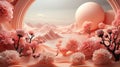 Surreal Peach Fuzz Landscape, Floral Harmony, Color of 2024. GenerativeAI