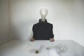 Surreal person with a light bulb placed on his head who chose the best idea, concept of choice, creativity, business, ideas, freed