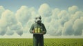 Surreal Pesticides: A Photorealist Painting Of A Man In A Gas Mask Royalty Free Stock Photo