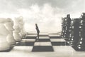 Surreal photo of a black woman who challenges her white rival in the chessboard