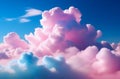 Surreal pink and blue soft fluffy clouds outdoor on blue clear sky . Cotton candy clouds. Freedom, calmness