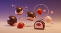 Surreal Pink and Brown Chocolate Covered Strawberry Cheesecake Bites 3D Rendering Royalty Free Stock Photo