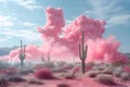 Concept Landscape Photography, Nature Exploration, Surreal Surreal Pink Haze in Cactus Valley