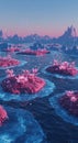 Surreal pink islands and dreamy blue waters under a twilight sky Royalty Free Stock Photo