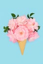 Surreal Pink Rose Flower Ice Cream Cone Royalty Free Stock Photo