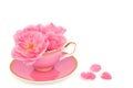 Surreal Pink Rose Flower Tea Cup Composition Royalty Free Stock Photo