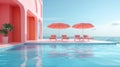 A surreal pink-toned poolside AI Generated