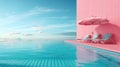 A surreal pink-toned poolside AI Generated