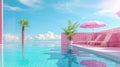 A surreal pink-toned poolside AI Generated