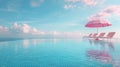 A surreal pink-toned poolside AI Generated