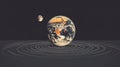 Surreal planetary system with Earth and Moon in abstract orbit Royalty Free Stock Photo