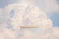 Surreal podium outdoor on blue sky soft white clouds with space.Beauty cosmetic product placement pedestal present stand minimal Royalty Free Stock Photo