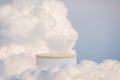 Surreal podium outdoor on blue sky soft white clouds with space.Beauty cosmetic product placement pedestal present stand minimal Royalty Free Stock Photo