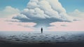 Surreal Pollution: A Realistic Painting Of An Ominous Man In Front Of Clouds Royalty Free Stock Photo