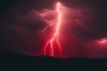 Surreal Pop Art Style Powerful Lightning Strikes in the Bloody Red Night Sky with a Spooky, ai generative Royalty Free Stock Photo