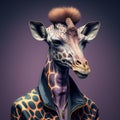 Surreal portrait of a hybrid of human and giraffe. Generative AI