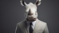 Surreal Portraiture: Rhino In Business Suit - Dark, Elegant, And Emotive