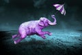 Surreal Purple Violet Flying Elephant Royalty Free Stock Photo