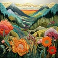 Surreal Quilted Landscape: A Lush And Detailed Textile Art