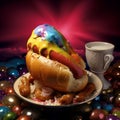 Surreal Rainbow Hotdog With Pastry Dessert: A Post Malone-inspired Delight Royalty Free Stock Photo