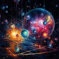 surreal recursive orbs floating in a miasma of quantum plasma of impossible colors and sparkles , generated by AI Royalty Free Stock Photo