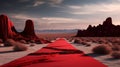 Surreal Red Carpet Oasis: A Mirage in the Desert Sands Royalty Free Stock Photo